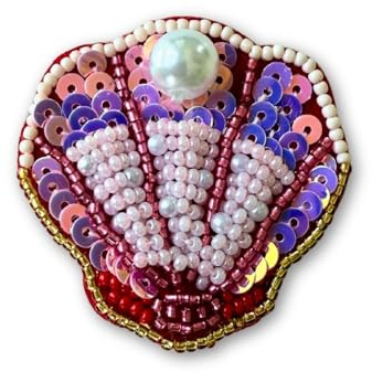 happymaker - Broschen aus Perlen und Pailletten, Schildkröte, Lobster, Weinglas, Champagner Flasche, Muschel, bunte Anstecknadeln für Taschen und Kleidung (Muschel)