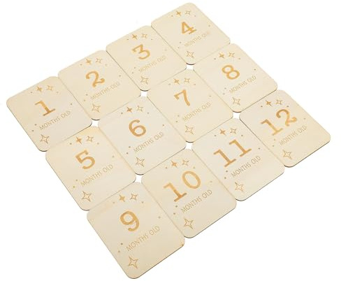 Milisten 12pcs Wooden Slices Growth Recording Cards Smooth Printed Milestone Cards for Newborn Monthly Photo Props Natural Reusable Decoration for Home and Nursery