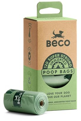 Beco Starke und große Kotbeutel – 120 Beutel (8 Rollen mit je 15 Stück) – geruchlos – Spenderkompatible Hundekotbeutel