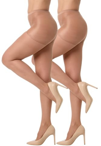 Silkies Women's Control Top Pantyhose with Run Resistant Light Support Legs (2-Pair Pack) Nude Stockings for Women - Sheer Tights & Pantyhose - Nylon Stockings for Women, X-Large