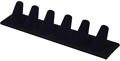 PandaHall 6 Finger Ring Display Ständer - Schwarzer Rechteckiger Samt Schmuck Veranstalter Stand - Aufbewahrung und Halter für Ringe