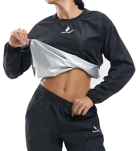 HOTSUIT Dam Bastu Kostym Kvinnor Viktminskning Gym Träningspass Svett Kostymer, Svart, L