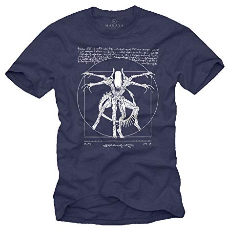 MAKAYA Coola Saker För Män - Gaming T-Shirt Med Tryck - Presenter För Herrar Alien Da Vinci Tröja Blau Storlek L
