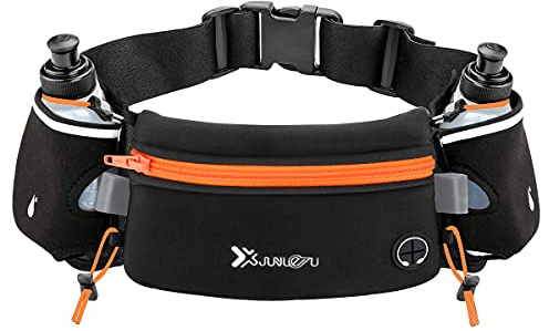Number-One Ceinture de Course avec Bouteilles d'eau (2 x 175 ML), Ceinture d'hydratation étanche, Sac Banane pour iPhone, Poche de Sport réglable pour Marathon, Course à Pied, randonnée, Cyclisme,