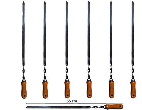 Andreas Dell Spiedini per barbecue SUS 403, in acciaio inox, 550 x 10 x 2 mm, con manico in legno, contenuto della confezione: (7)
