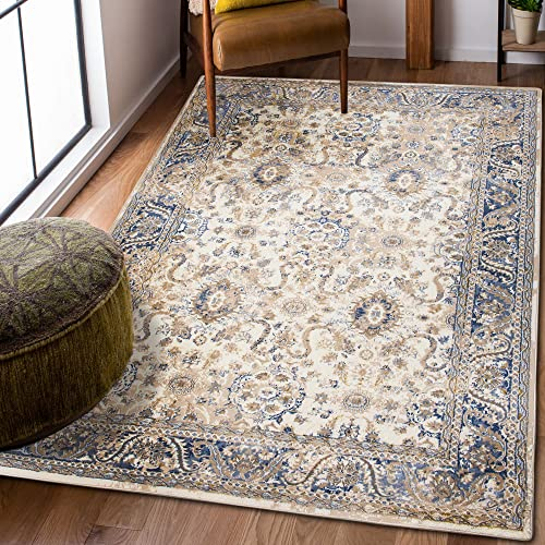 Mazovia Alfombra Oriental - Diseño Oriental de Salón Grande de Pelo Corto - Alfombras de Habitación de Matrimonio, Dormitorio y Comedor - Beige Crema 1 80x150 cm