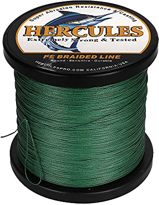 HERCULES Braided Fishing Line 12 Strands, 100-2000m 109-2196 Yards Braid Fish Line, 10lbs-420lbs Test PE Lines for Saltwater Freshwater - Green, 50lbs, 300m