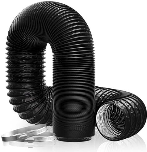 Hon&Guan ø 150 mm frånluftsrör, 5 m PVC aluminiumrör, flexslang med 2 slangklämmor, rostfritt stål för mobil luftkonditionering, torktumlare, frånluftsfläkt, ventilationssystem, svart