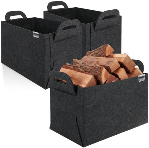 COM-FOUR® 3x Filz-Tasche XXL für den Einkauf - Transporttaschen für Zeitungen, Altpapier und Shopping - Kaminholz-Tasche für Brennholz - Einkaufstasche (03 Stück anthrazit 44x31cm)