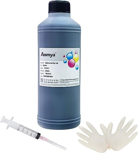 Universal Printer Ink Cartridges 500ML 17.59 oz Black Color Refill Ink Replacement for HP Canon Lexmark Brother Ricoh Refillable Ink Cartridges and CISS Dye Ink with Syringe & Glove
