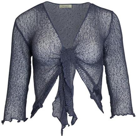 Kiran Fashion Womens Tie Up 3/4 Sleeve Ladies Fine Knit Bolero Cropped Stretchy Shrug Top Jacket Cardigan One Size (UK, Alpha, One Size, Regular, Regular, Denim)
