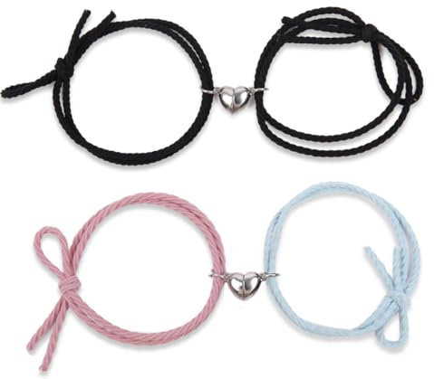 Paar Magnet Armbänder, 2 Paar Herz Freundschaftsarmband, Magnetarmband für Pärchen, Herz Seil Armbänder Filigranes, Mutual Matching Couple Armbänder, Männer Frauen Schmuck Geschenk, mehrfarbig
