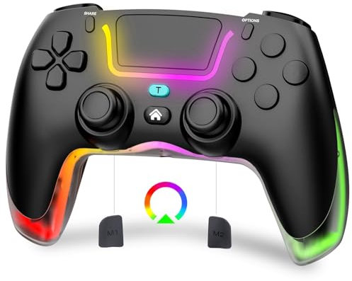 Shiptree Wireless Controller für P4, RGB Gamepad Controller mit Makro M1/M2 & 6-Achsen Gyro & Dual Vibration & Audio Jack & Turbo, Games Zubehör Kontroller Kompatibel mit P4/Pro/Slim