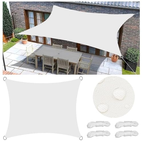 Sonnensegel Wasserdicht Rechteckig Viele Farbe Größe Balkon Sonnenschutz 98% UV Schutz Segeltuch Sonnensegel Markise Reißfest Wetterfest mit D-Ring und Kordel für Balkon Terrasse Garten 4x7M