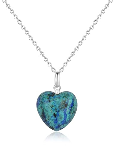 COAI Damhalsband i 925 sterlingsilver med hjärthänge i natursten Chrysocolla, 40+5cm, Sten, Chrysocolla