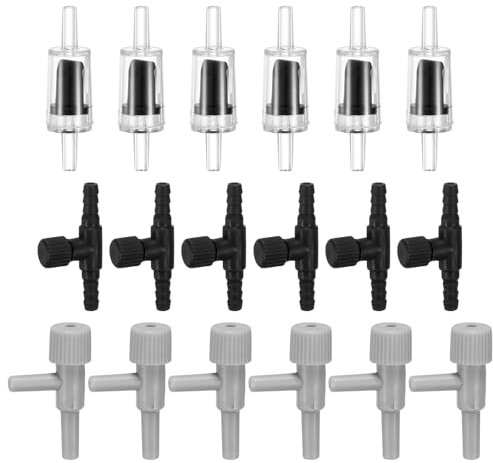 M METERXITY 1-Set Aquarium Air Valve, for 3/16 Airline Tubing PVC Aquarium with L-Shape Air Control Valves Check Valves for Fish Tanks/Aquaculture, Regulators Air Pump Adjustable [Black]