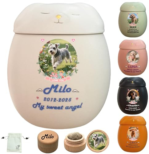 Générique Personnalisée Urne pour Chien, Urne à Cendres de Chien,Boîte à Souvenirs en céramique, Perte de Chien, Fait à la Main sur Mesure (Petit Blanc, Cendres de Petite Taille ≤10 kg (Pas d’os))