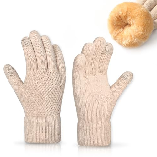 MAZELIKEHOOD Women Winter Gloves Soft Thermal Lined Touchscreen Knitted with Fleece Lining Warm Comfortable for Everyday Cold Weather
