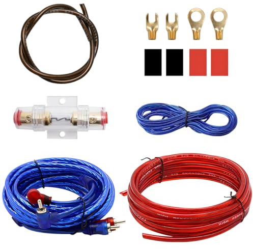 Kit câbles ampli voiture 10GA 4,5M – Ensemble câbles pour amplificateur audio voiture 1500W – Compatible caisson de basse voiture, caisson de basse voiture amplifié, cable subwoofer