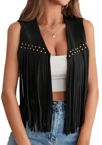 Edhomenn Dam tofs väst frans cowgirl väst damer fuskmocka denimjacka boho västerländsk hippie kläder cowboy väst Y2k Gilet casual cardigan