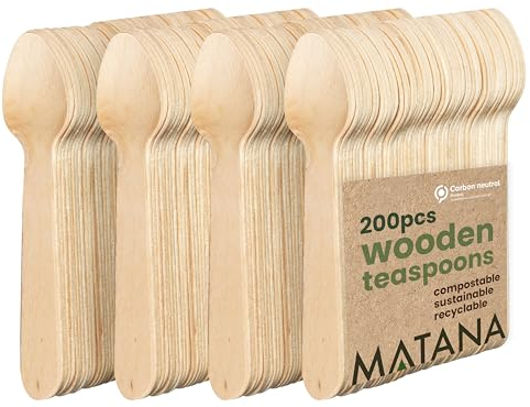MATANA 200 Holzteelöffel - Einweg Löffel für Desserts, Klein Einweg Löffel Suppe, Kaffeelöffel - Umweltfreundlich Einweglöffel für Picknick, BBQ & Mehr - Eislöffel Einweg, Holzlöffel Klein - 14cm