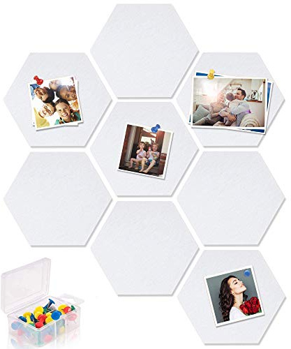 Yoillione Pin Board Hexagon Felt Board Tiles Self Adhesive Notice Board for Home and Office, White Bulletin Board Sticky DIY Memo Boards for Wall Decorative with 20 Push Pins