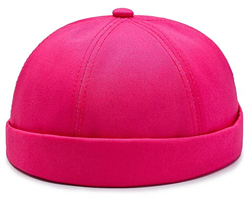 Mens Cotton Brimless Hat Rolled Cuff Retro Docker Beanie Cap Adjustable Street Casual Skullcap Sailor Cap Rose