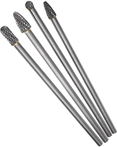 Treki Juego de 4 piezas de corte largo doble fresas giratorias de carburo de tungsteno de varilla de 6 mm (1/4 ) para metal grabado en madera pulido de cristal, joyería de cerámica