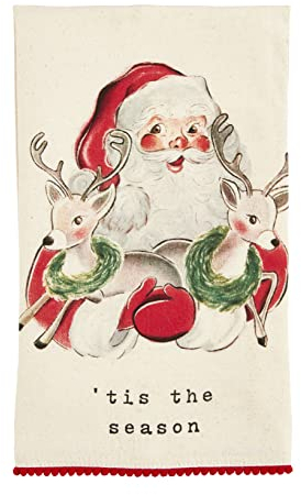 Mud Pie Hand Weihnachten Handtuch, Weihnachtsmann und Rentier, 16 1/2 x 26