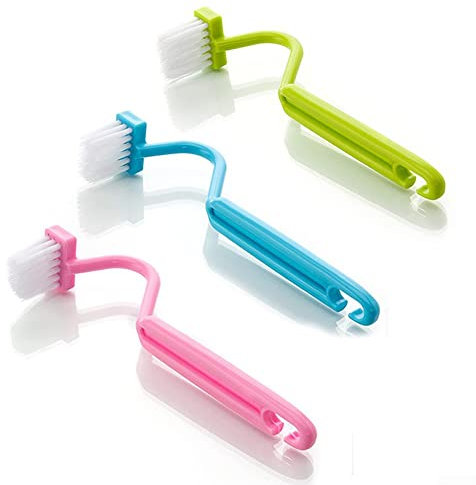 3pc Plastic Toilet Under Rim Cleaning Brush S-Type Curved Bent Handle For Home
