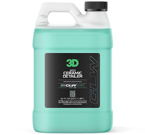 3D Ceramic Detailer, GLW Series | Hyper Gloss Finish | SiO2 Peak Hydrophobic Top Coat | Extends Life of Waxes, Sealants, Coatings | DIY Car Detailing Spray | 64 oz
