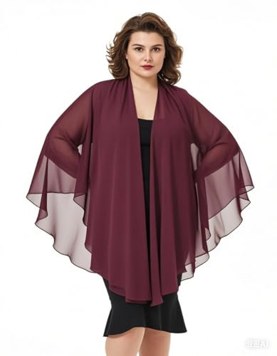 BEAUTELICATE Femme Étole Châle Elégant Foulard Boléro Cape en Mousseline de Soie Pour Robe de Soirée Mariage Mariée Cérémonie(Cabernet Rouge, Taille Unique)