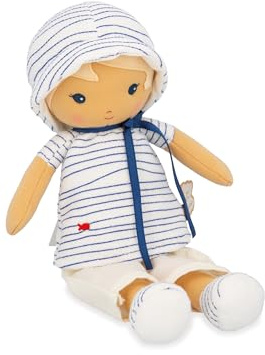 KALOO - Tendresse - Ma 1ère Poupée en Tissu Eli - Poupée de Chiffon 32 cm - Haut Marin - Jolie Boîte Cadeau - Ruban Personnalisable - Dès la Naissance, K200013