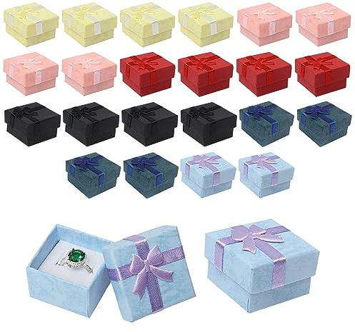 Qaziuy Lot de 24 boîtes à bijoux avec nœud - Petite boîte cadeau - Boîte cadeau en carton - En mousse - Avec couvercle - Pour bague, boucles d'oreilles, collier, bijoux