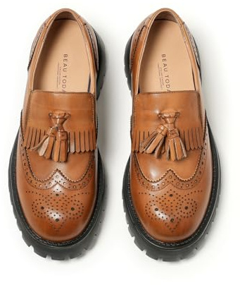 BEAU TODAY Chunky Loafers for Women, Women’s Leather Platform Loafers, Lug Sole Tassel Slip On Loafers Shoes Brogues Wingtip Casual Business Shoes Comfortable Dressy Dark Brown US 8