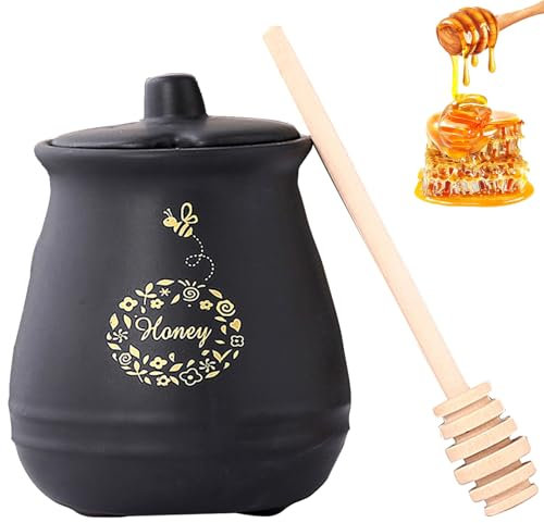 Set barattolo e mestolo per miele in porcellana da 12 once, vasetto per miele in ceramica con coperchio e mestolo per miele, barattolo per miele per decorazioni domestiche Fac(Size:360ml/13oz,Color:A)
