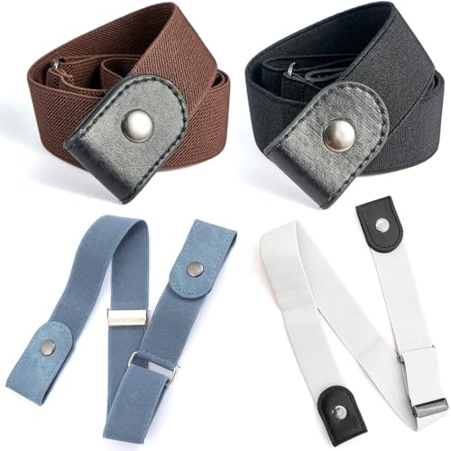 VEOIRXU 4 cinture senza fibbia, cintura elastica elastica per bambini, ragazzi e ragazze, regolabili, senza fibbia, invisibile, cintura elastica per bambini con pelle Facili da Utilizzare