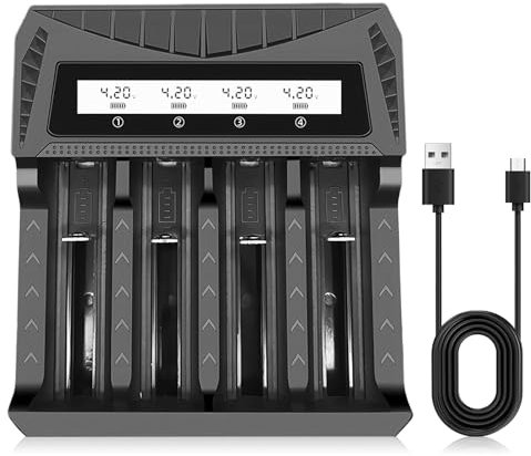 Cargador de Pilas Recargables AA y AAA,18650 Cargador Rápido con Pantalla LCD,8 Ranuras Compatible con Baterías Li-Ion De 3.7V Diseño Inteligente,Puerto USB Protección De PCB Incluida