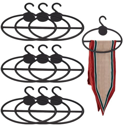 AHANDMAKER 10 grucce in plastica nera per sciarpe, organizer ovale per sciarpe, anelli per sciarpe, salvaspazio, per armadio, negozio, sciarpe, cravatte, cinture, asciugamani, 17,2 x 13 cm