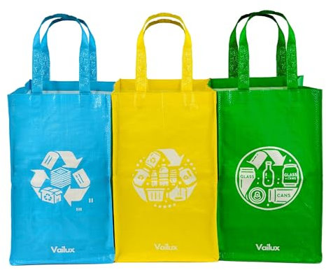 Vailux® | Cubos Reciclaje 3 Piezas | Papelera Reciclaje Papel - Plástico – Vidrio | Cubos Basura Reciclaje 30 L| Bolsas Reciclaje Colores De Gran Capacidad|