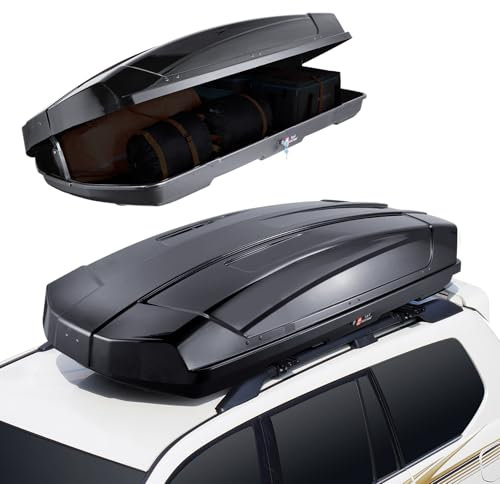 VEVOR Coffre de Toit 488 L, Porte-Bagages de Toit Coque Rigide en ABS, avec Ouverture Double-Face 2 Sangles Renforcées, Aérodynamique, pour la Plupart des Barres Transversales, Voiture, SUV, Noir