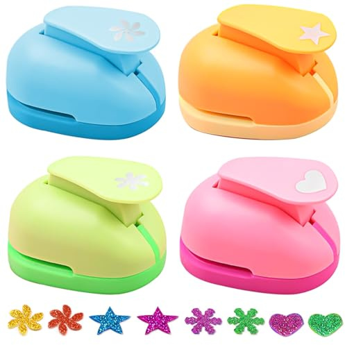 NINGYER Set of 4 Motif Punch Set, 6.9 x 3.9 x 4.9 cm Children's Punch, Star, Heart, Snowflake Waves for Crafts, DIY Photo Albums, Photos, Greeting Cards (Four Colours)