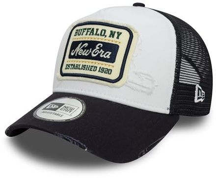 New Era Casquette de Camionneur Accessoire pour Les Fans écusson Snapback réglable Maille visière incurvée Chapeau usé Blanc Bleu