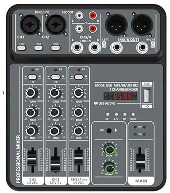 4-kanals USB-ljudmixer mixerkonsol i metall 48 V strömförsörjning för enkel transport och platsbesparande