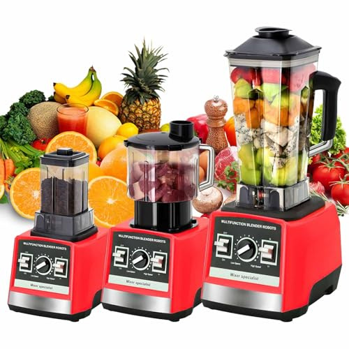 Frullatore multifunzione 4 in 1, 2000 W, frullatore ad alte prestazioni 3 in 1, 2,5 l + 1,5 l + contenitore da 0,5 l, 15 velocità regolabili, programmi automatici, per Ice, frutta, verdura, noci (A)