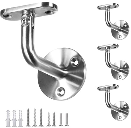 316 Stainless Steel Handrail Brackets, 180° Adjustable Wall Mount for Stair Railing, Heavy Duty Stair Railing Bracket Indoor Outdoor - Satin Finish for 2 Square & Flat Rail (4 Pack)
