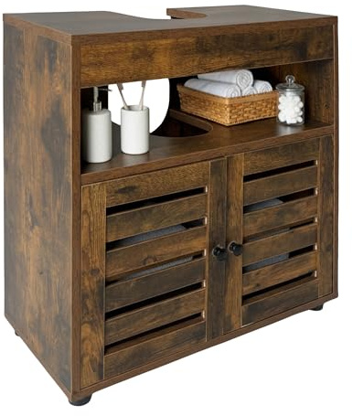Meuble sous lavabo Relaxdays, H x L x P : 63 x 60 x 30 cm, 2 Compartiments, MDF, Meuble de Salle de Bain, Brun