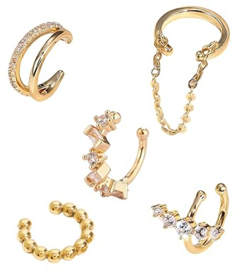 Ceeyoll Boucles D'oreilles Femme 5pcs,Boucles D'oreilles Sans Perçage D'oreille,Design Ajustable, Hypoallergéniques,Sans Plomb ni Nickel,Adaptées a un Usage Quotidien,Au Travail, Aux Fêtes Autres