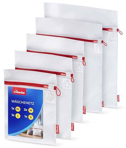 Vileda Tvättnät set om 5 i 4 storlekar för tvättmaskin | Slitstark polyester, set av XL, L, 2x M och S för skjortor, tröjor, behåar, underkläder och babykläder
