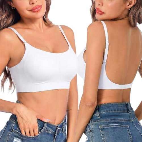 Crewhpo Sujetador Espalda Descubierta Mujer Sujetadores Básico sin Aros | Tirantes Regulables, Forma Limpia en el Pecho, Corte Trasero Bajo, Tejido Suave al Tacto, para Camisetas Finas y Blusas